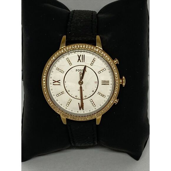 Fossil FTW5008 Women's Black Leather White Analog Dial Hybrid Smartwatch XX759 - Picture 1 of 12